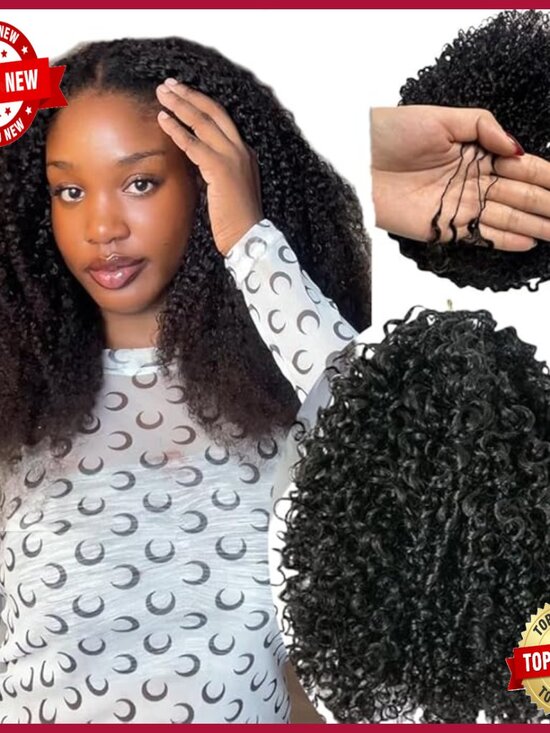 16 Inch Human Hair Extensions Pre-Separated Crochet Kinky Curly Reusable